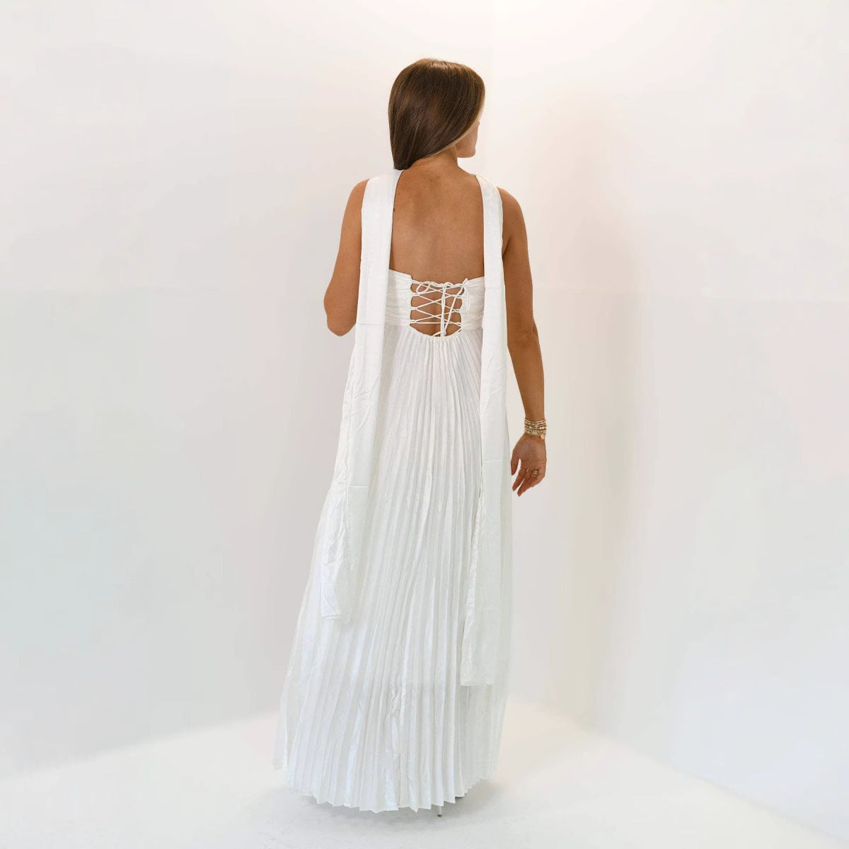 House of Luna | Seraphina Pleated Maxi – Satin Elegance