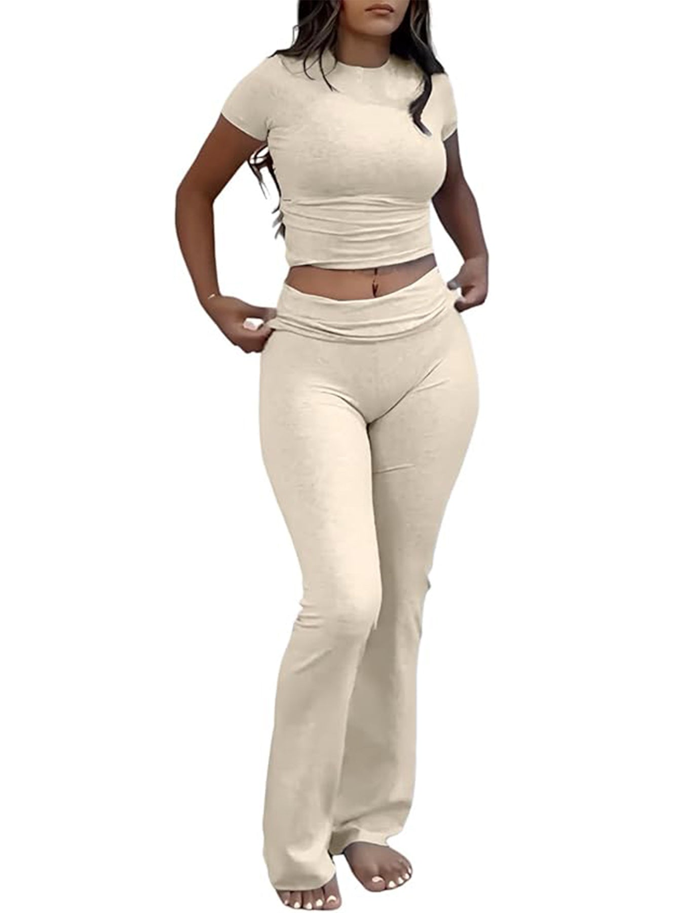 House of Luna | 2-Piece Slim Fit Crop Tee & Stretch Flared Pants