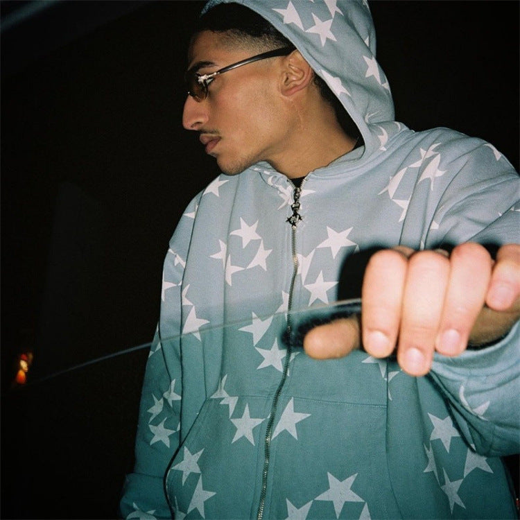 House of Luna | Star Print Zip Hoodie – Streetwear with Oversized Fit