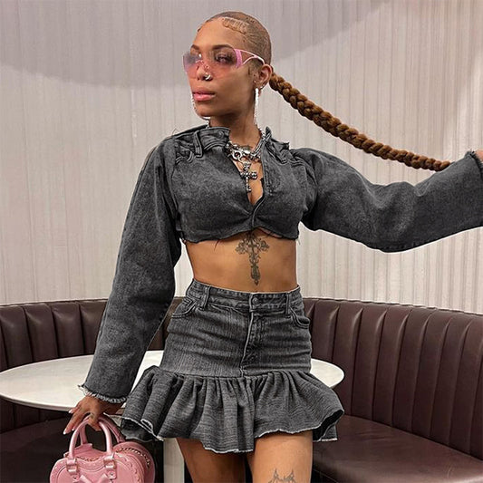 House of Luna | Cropped Denim Jacket – Button Up Midriff Fit