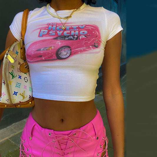 House of Luna | Drive Baby Tee – Y2K Graphic Crop Top