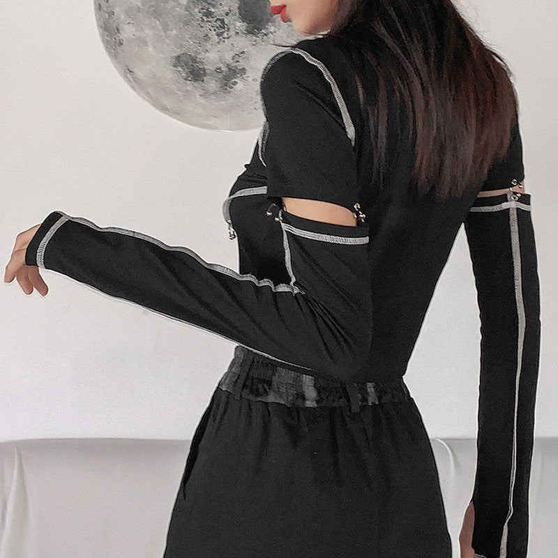 House of Luna | Edge Stitch Cropped Hoodie – Grunge Streetwear Pullover