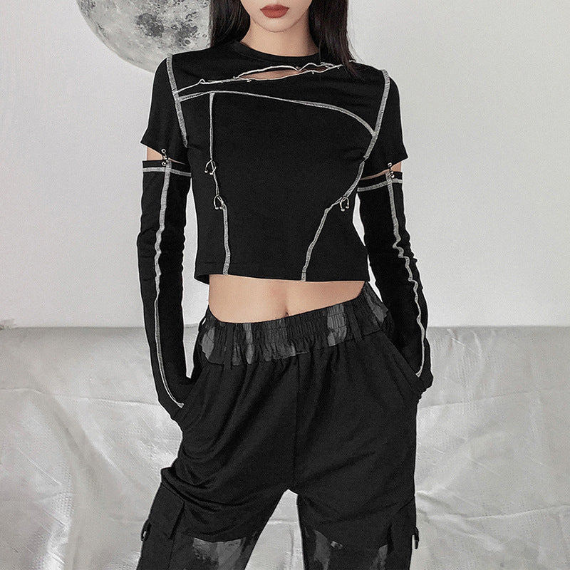 House of Luna | Edge Stitch Cropped Hoodie – Grunge Streetwear Pullover