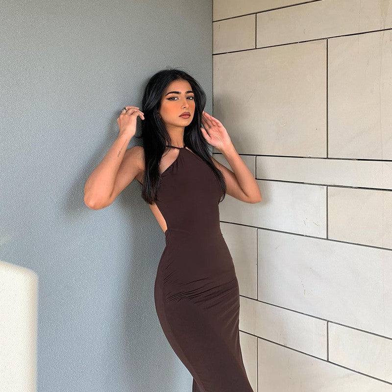 House of Luna | Halter Maxi Dress – Sleek Sleeveless Bodycon for Night Out or Dinner Dates
