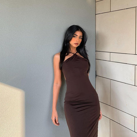 House of Luna | Halter Maxi Dress – Sleek Sleeveless Bodycon for Night Out or Dinner Dates