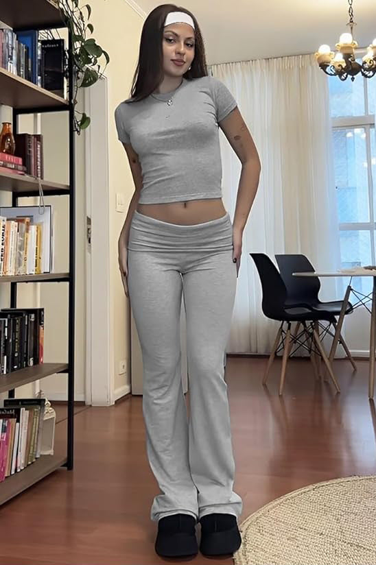 House of Luna | 2-Piece Slim Fit Crop Tee & Stretch Flared Pants