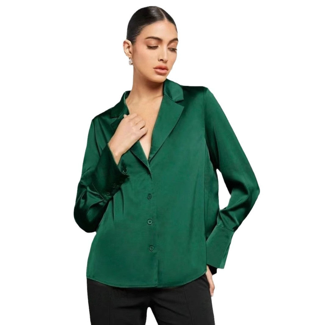 House of Luna | Satin Shirt – Minimalist Long Sleeve Button-Down (Dark & Light Green)