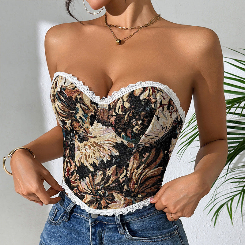House of Luna | Velvet Rose Brocade Corset Top