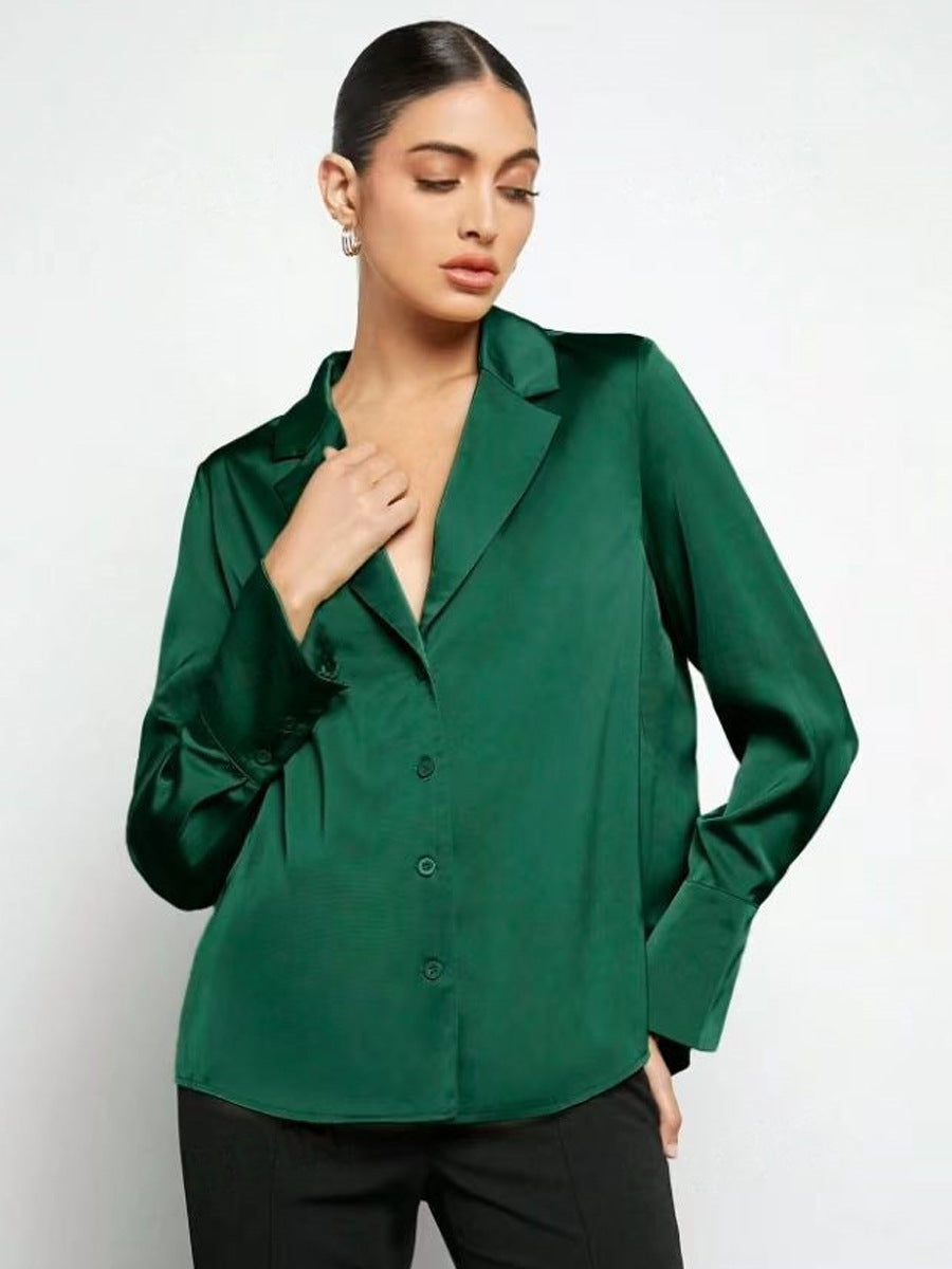 House of Luna | Satin Shirt – Minimalist Long Sleeve Button-Down (Dark & Light Green)