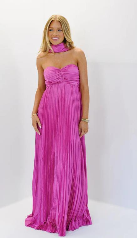 House of Luna | Seraphina Pleated Maxi – Satin Elegance