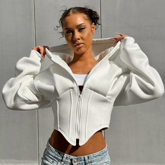 House of Luna | Luna Street Lace-Up Corset Hoodie – Zip-Up Cropped Streetwear Jacket