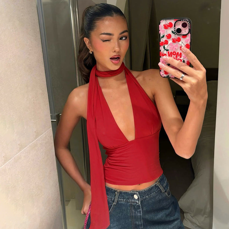 House of Luna | Dive Halter Top – Y2K Deep V Cut