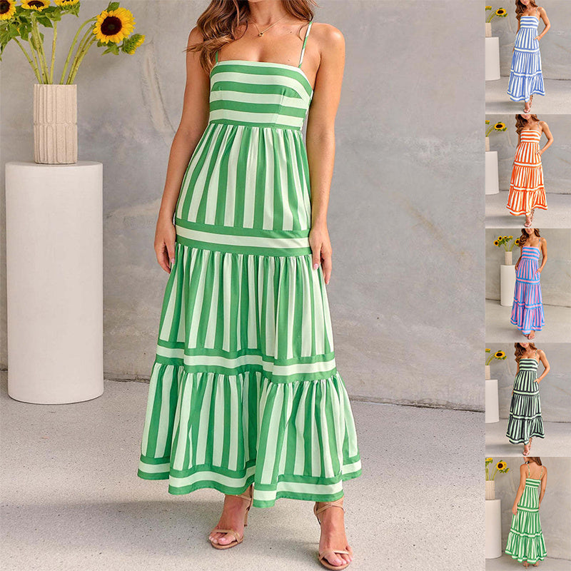 House of Luna | Striped Maxi Dress – Backless Beach Sundress with Pockets