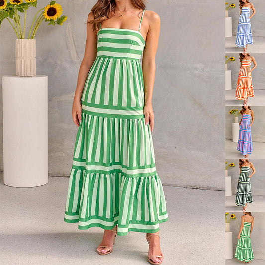 House of Luna | Striped Maxi Dress – Backless Beach Sundress with Pockets