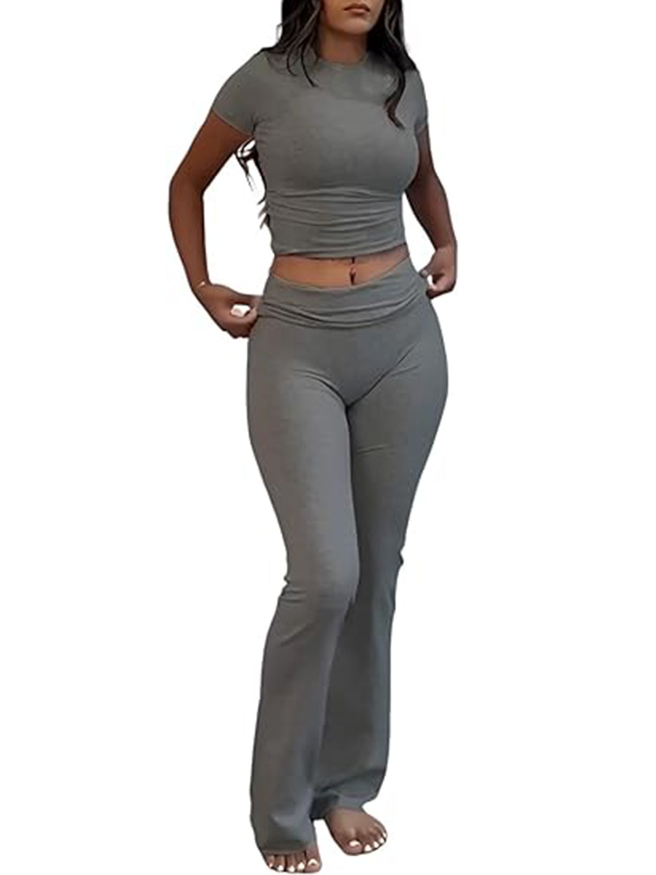 House of Luna | 2-Piece Slim Fit Crop Tee & Stretch Flared Pants