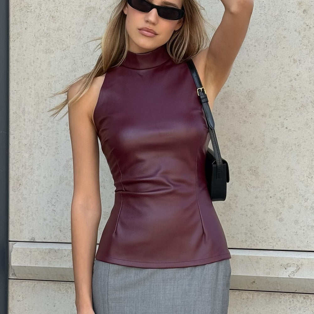 House of Luna | Noir Luxe High-Neck Satin Top
