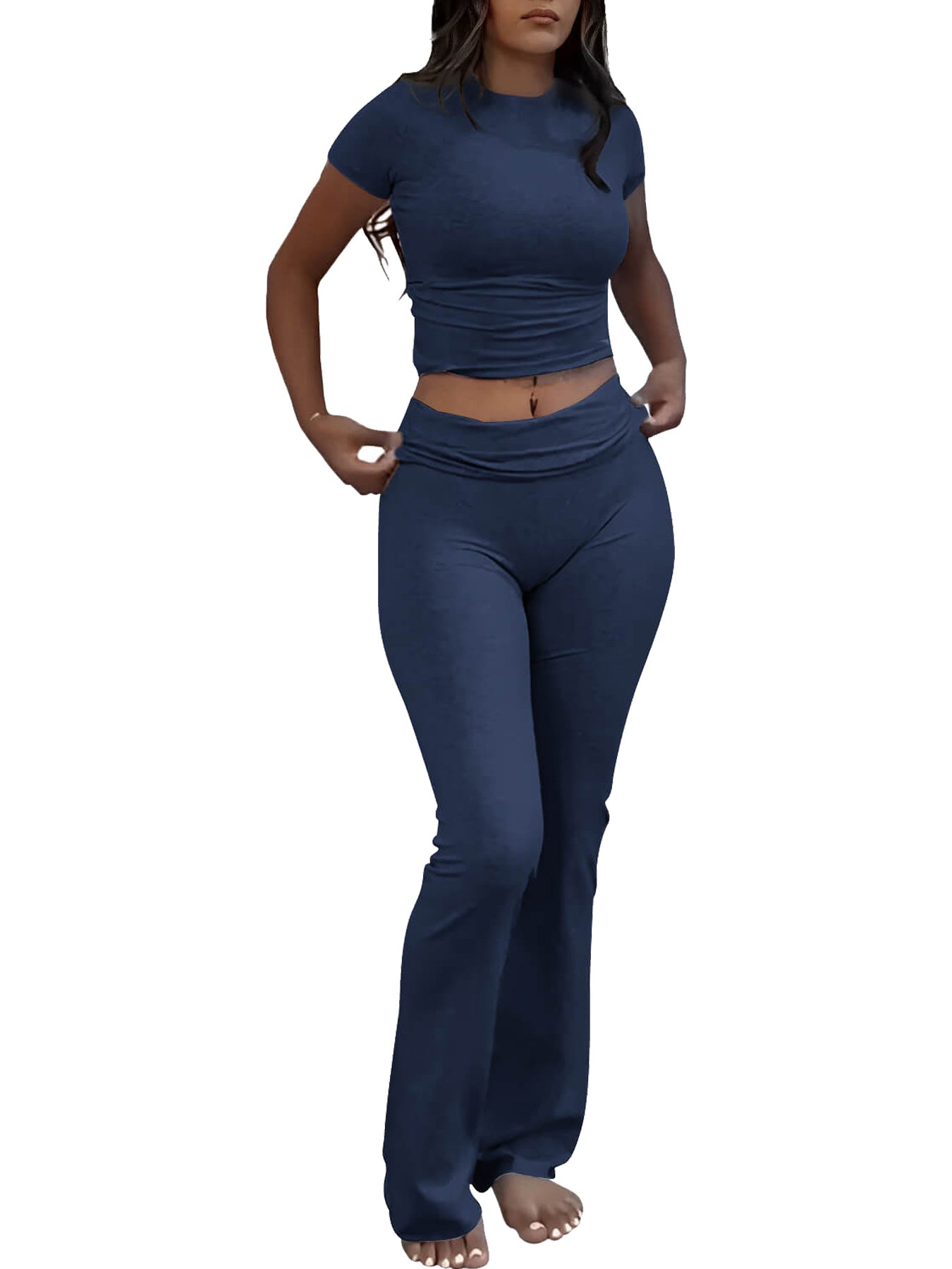 House of Luna | 2-Piece Slim Fit Crop Tee & Stretch Flared Pants