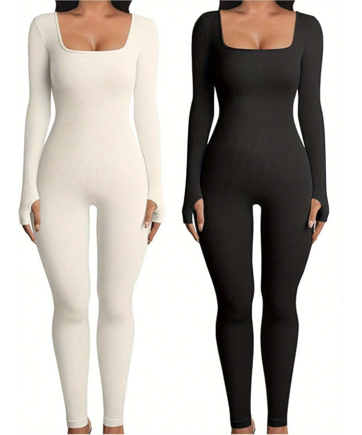 House of Luna | Jumpsuit – Long Sleeve Square Neck Yoga & Workout Wear