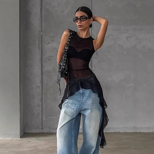 House of Luna | Black Tulle Statement Top