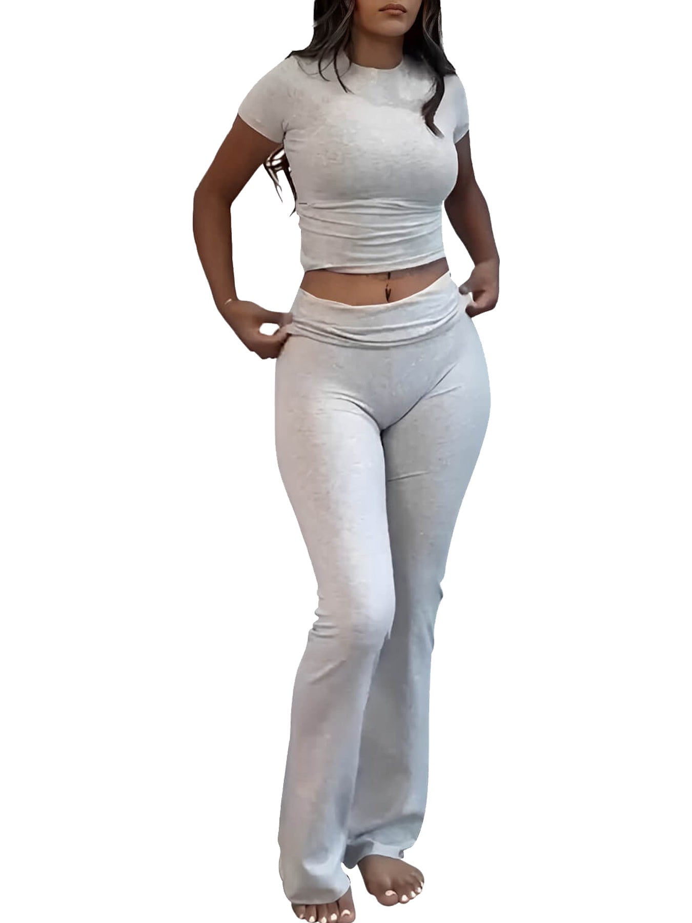House of Luna | 2-Piece Slim Fit Crop Tee & Stretch Flared Pants