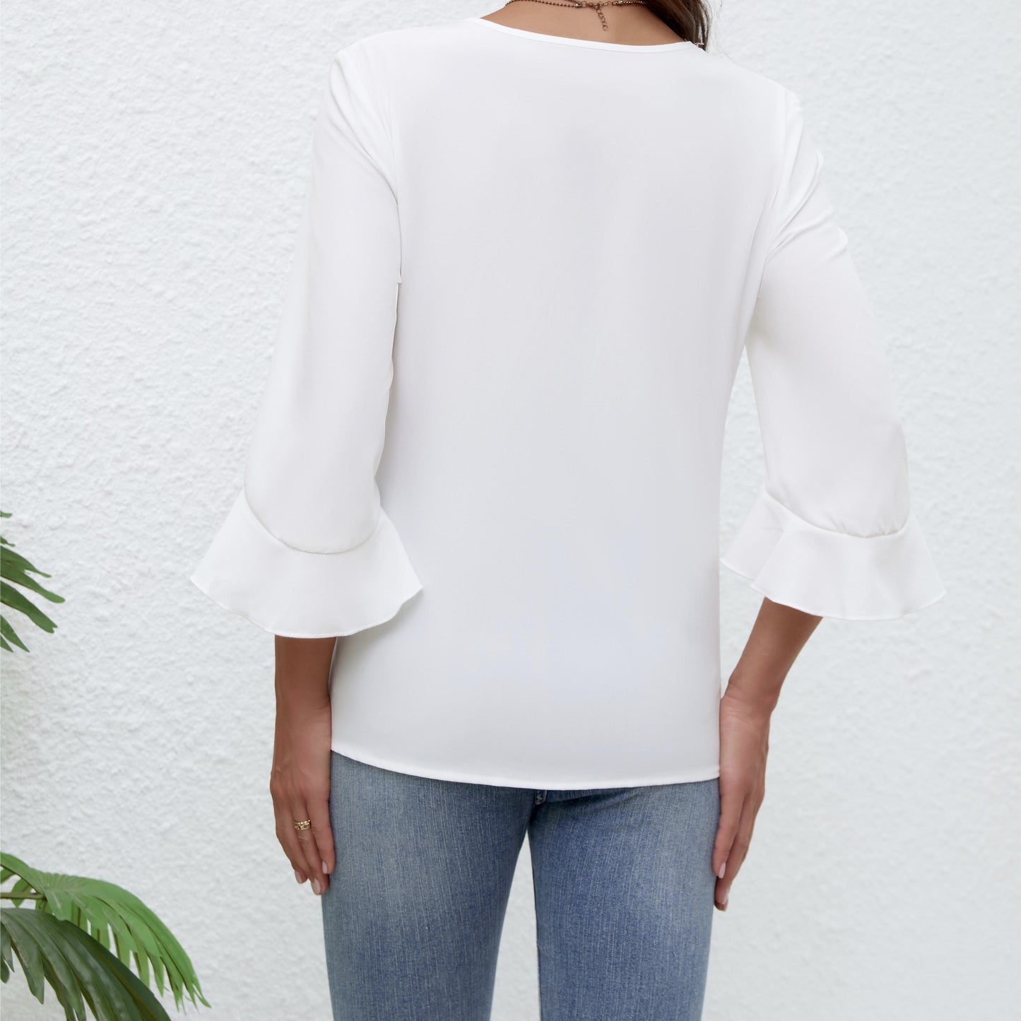 House of Luna | Delilah V-Neck Blouse – Flowy Ruffle Sleeve Top with Irregular Hem