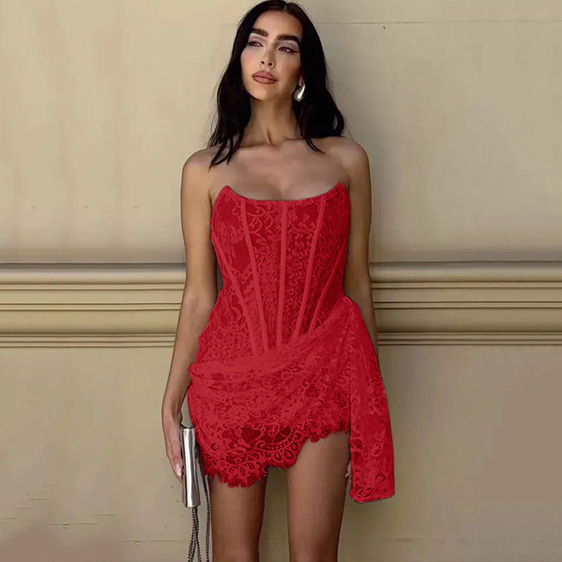 House of Luna | Lace-Up Strapless Corset Dress