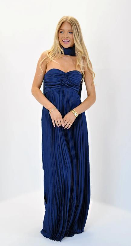 House of Luna | Seraphina Pleated Maxi – Satin Elegance