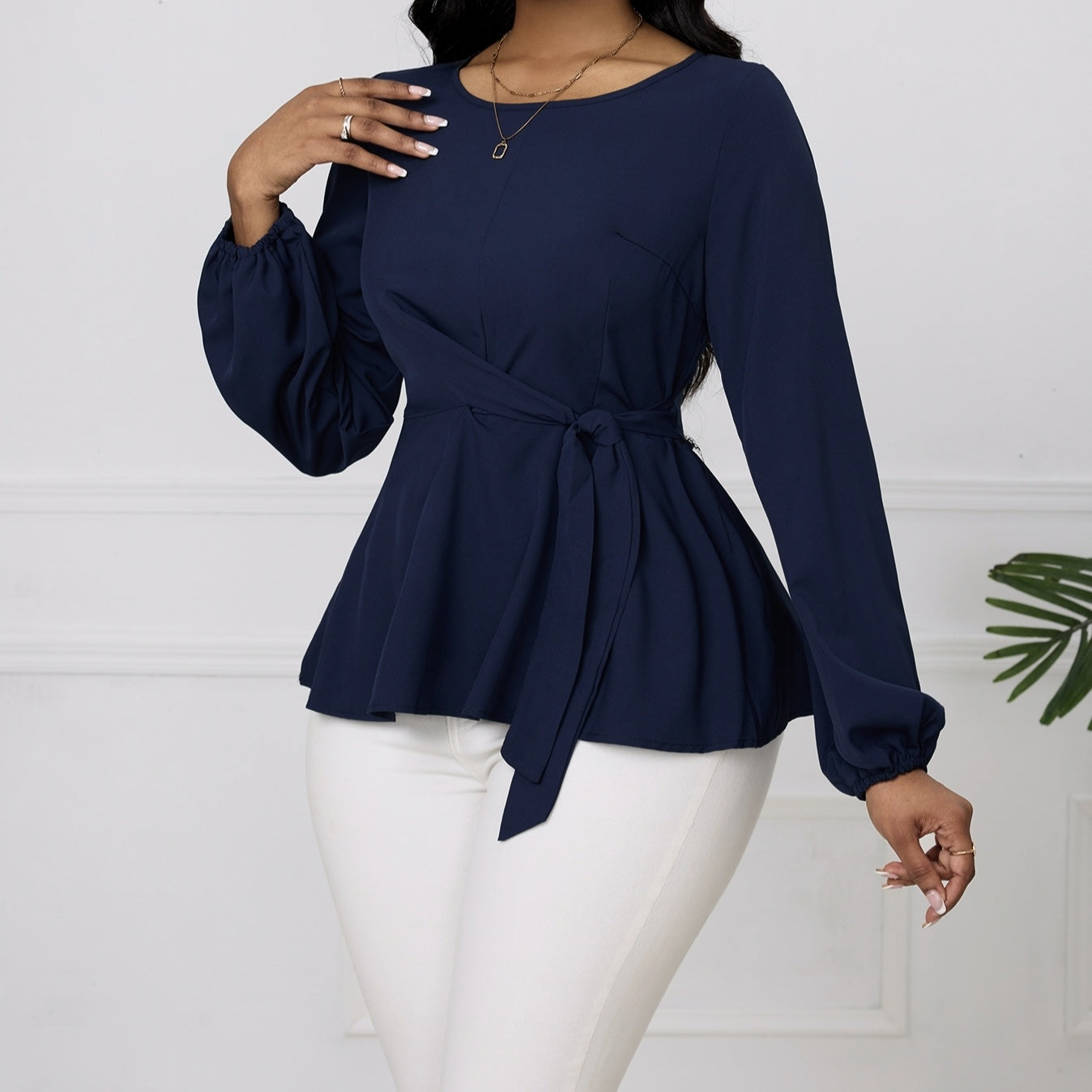 House of Luna | Solid Long Sleeve Top – Waist Knot Detail