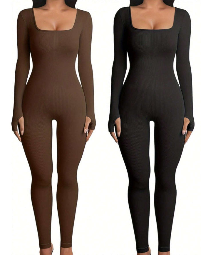 House of Luna | Jumpsuit – Long Sleeve Square Neck Yoga & Workout Wear