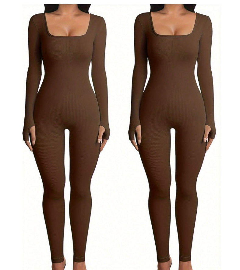 House of Luna | Jumpsuit – Long Sleeve Square Neck Yoga & Workout Wear