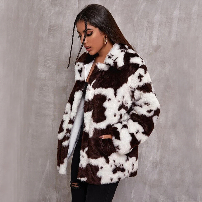House of Luna | The Dakota Cow-Print Faux Fur Coat
