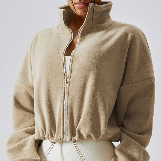House of Luna | Fleece Zip-Up Jacket – Stand Collar Sporty Lounge Coat