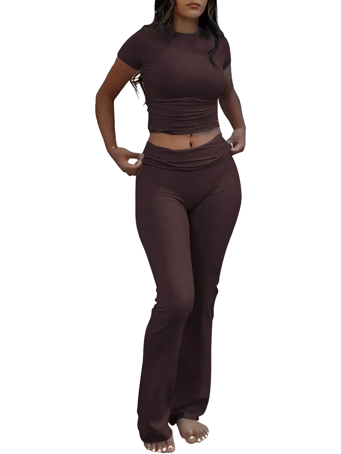 House of Luna | 2-Piece Slim Fit Crop Tee & Stretch Flared Pants