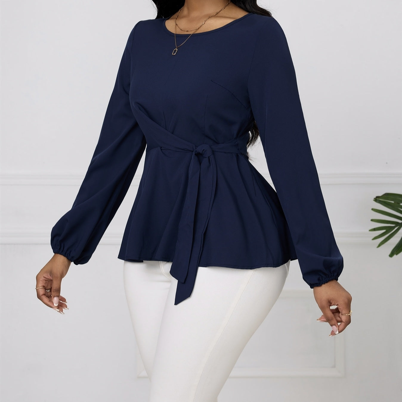 House of Luna | Solid Long Sleeve Top – Waist Knot Detail