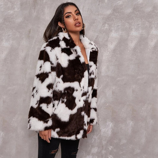 House of Luna | The Dakota Cow-Print Faux Fur Coat