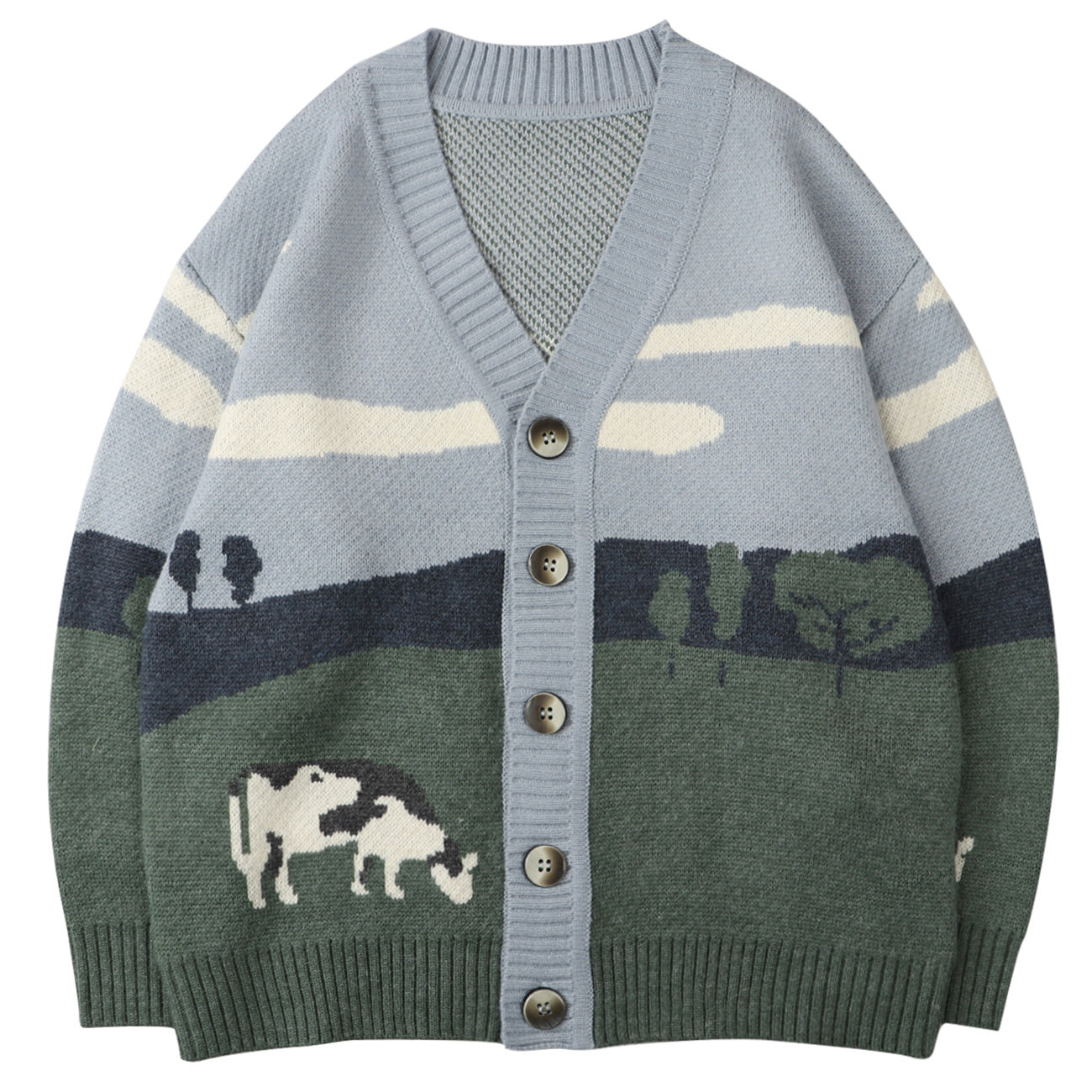 House of Luna | Pasture Knit Cardigan – Vintage-Inspired Scenic Cow Sweater