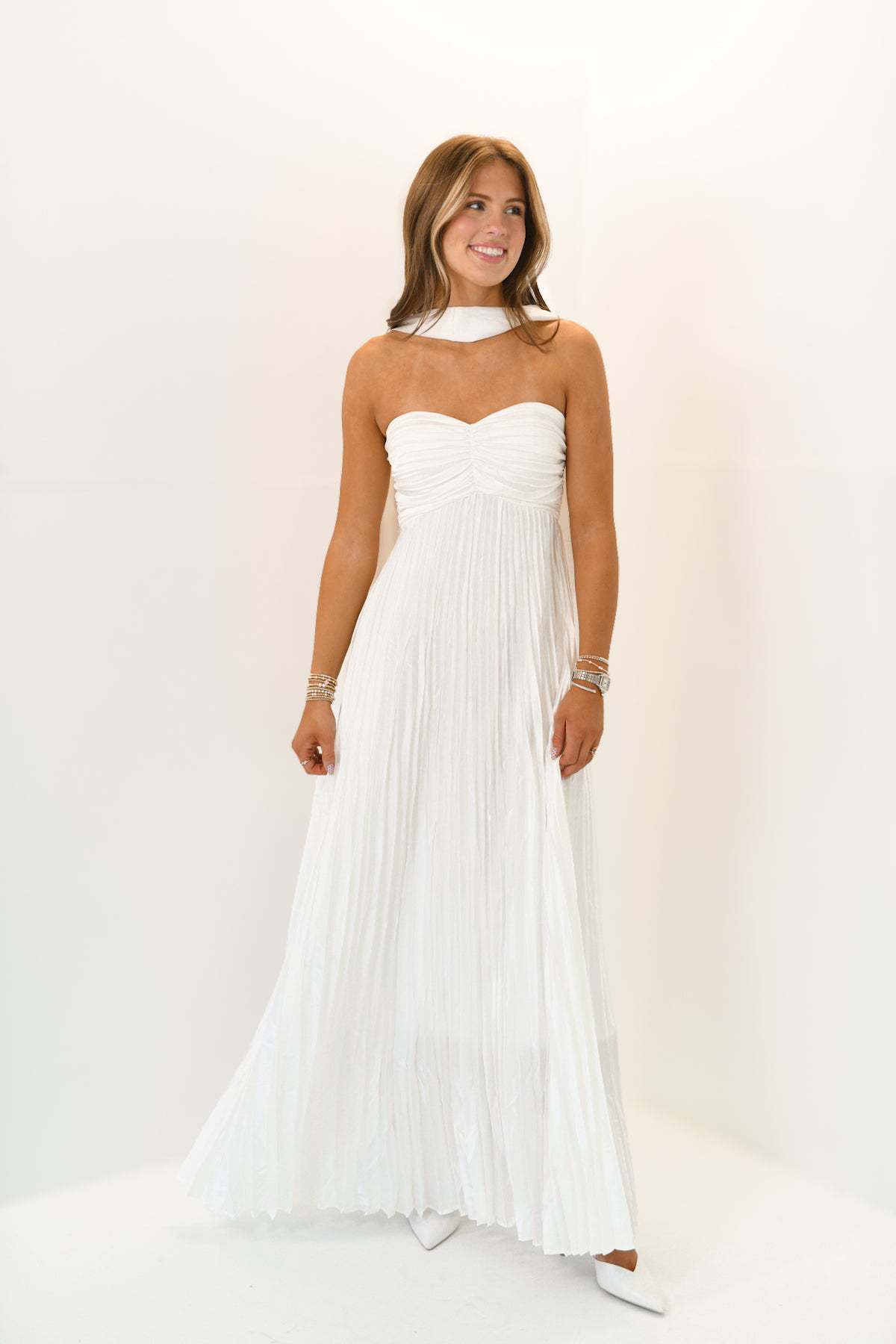 House of Luna | Seraphina Pleated Maxi – Satin Elegance