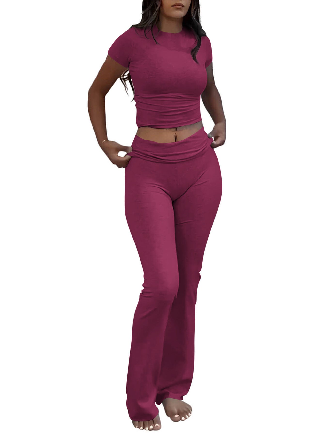 House of Luna | 2-Piece Slim Fit Crop Tee & Stretch Flared Pants