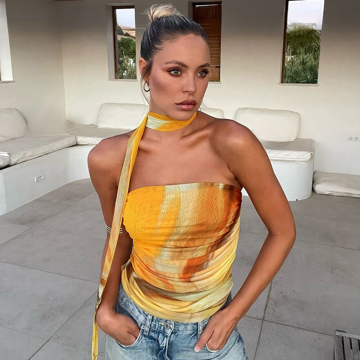 House of Luna | Soleil Satin Scarf Top – Backless Summer Blouse