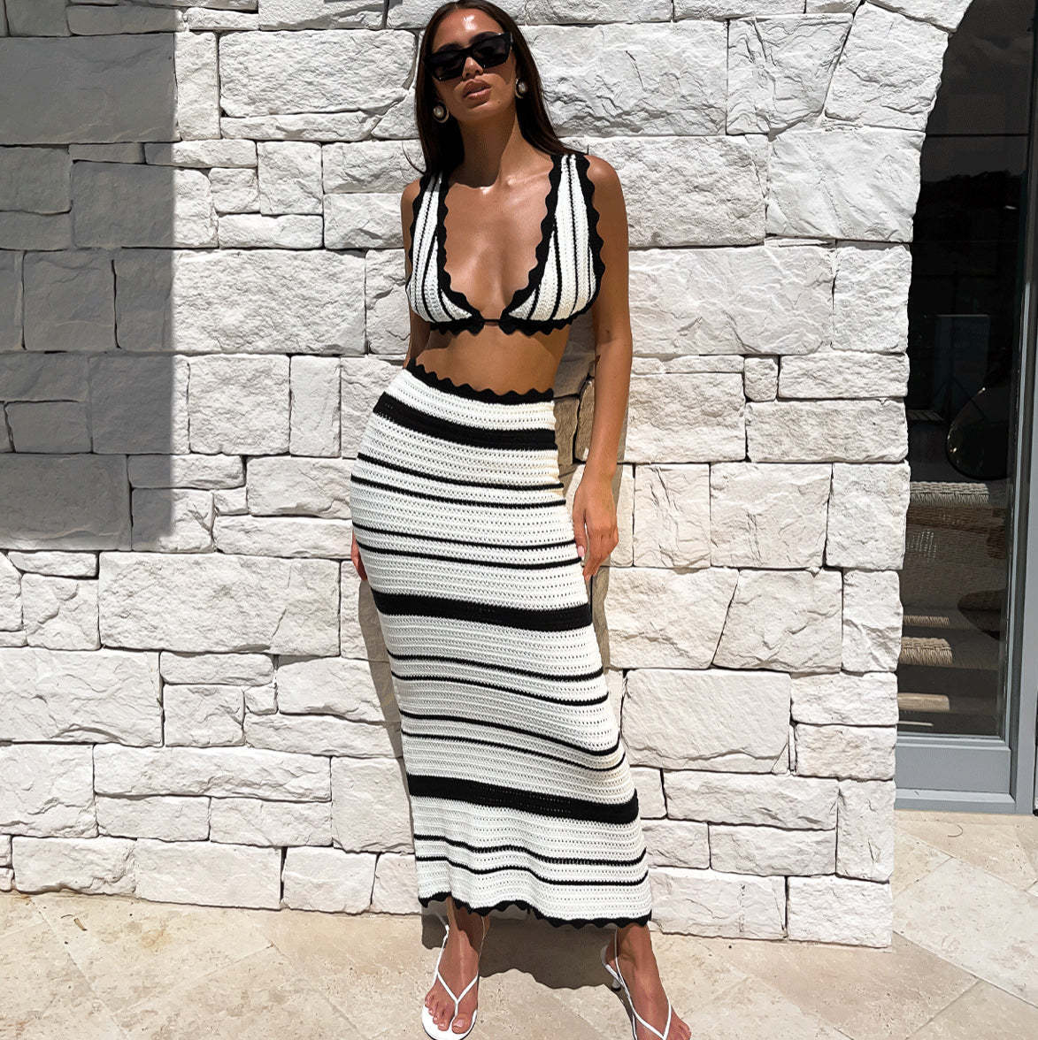 House of Luna | Riviera Knit Set – Striped Crochet Bralette & Midi Skirt