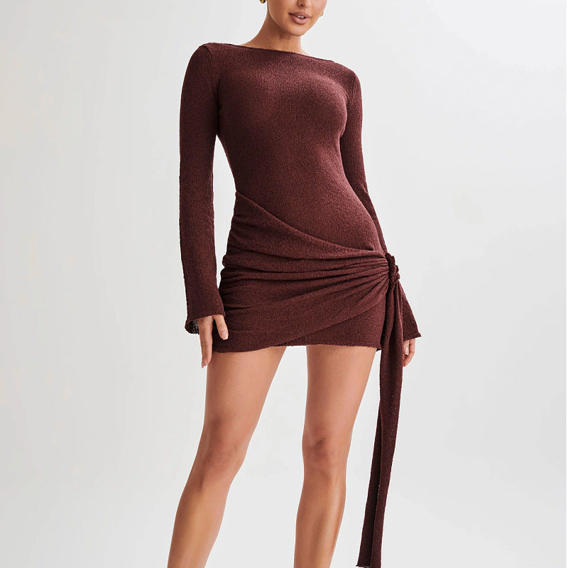 House of Luna | V-Back Mini – Long Sleeve Knit Bodycon Dress
