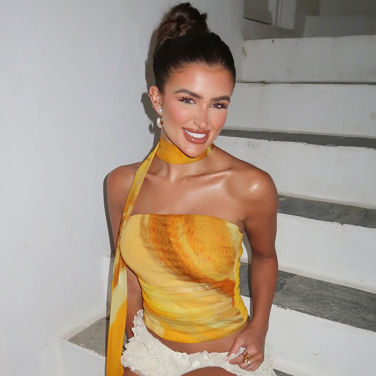 House of Luna | Soleil Satin Scarf Top – Backless Summer Blouse