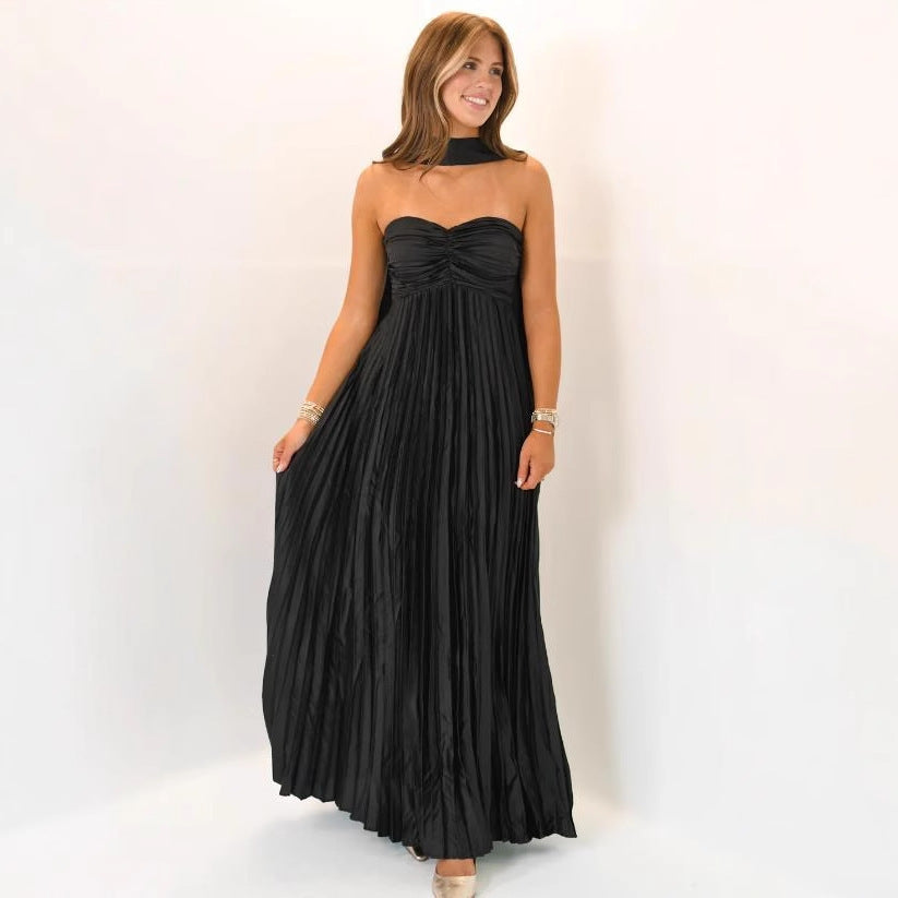 House of Luna | Seraphina Pleated Maxi – Satin Elegance