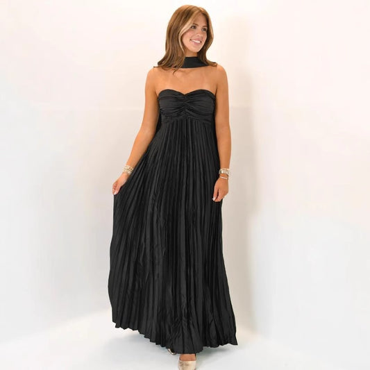 House of Luna | Seraphina Pleated Maxi – Satin Elegance