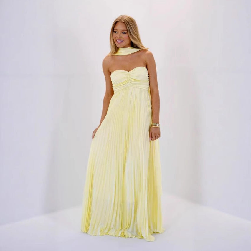 House of Luna | Seraphina Pleated Maxi – Satin Elegance