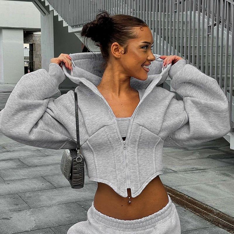 House of Luna | Luna Street Lace-Up Corset Hoodie – Zip-Up Cropped Streetwear Jacket