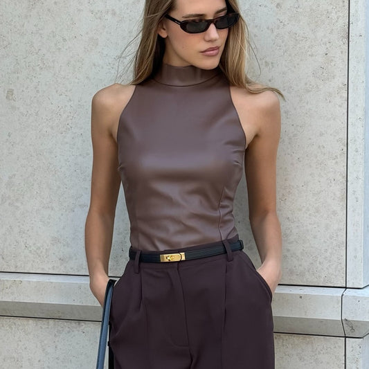 House of Luna | Noir Luxe High-Neck Satin Top