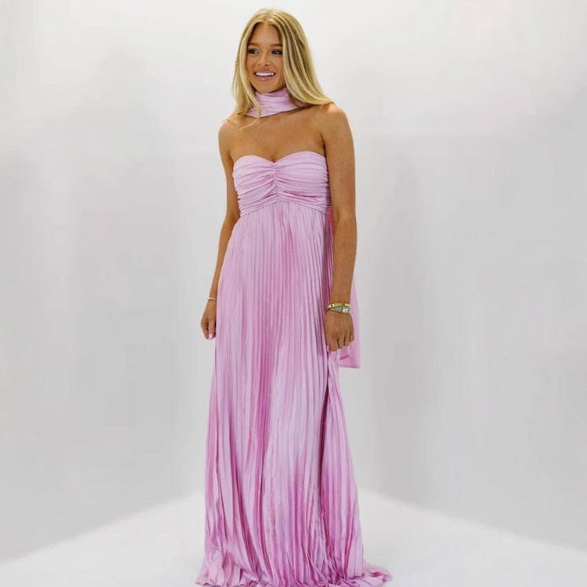 House of Luna | Seraphina Pleated Maxi – Satin Elegance
