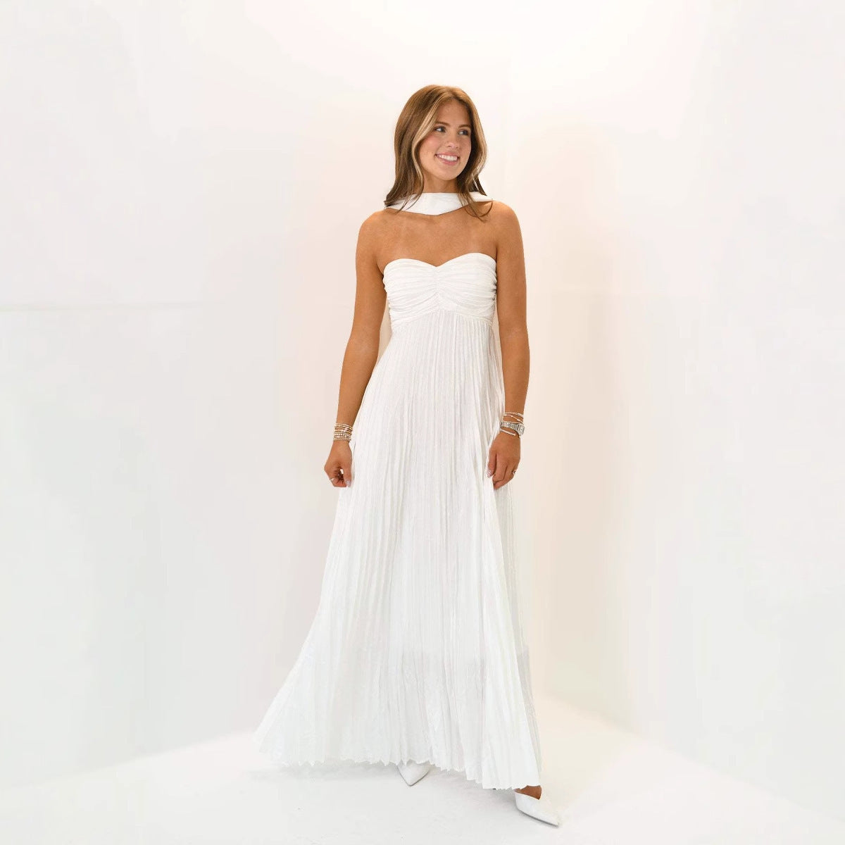 House of Luna | Seraphina Pleated Maxi – Satin Elegance