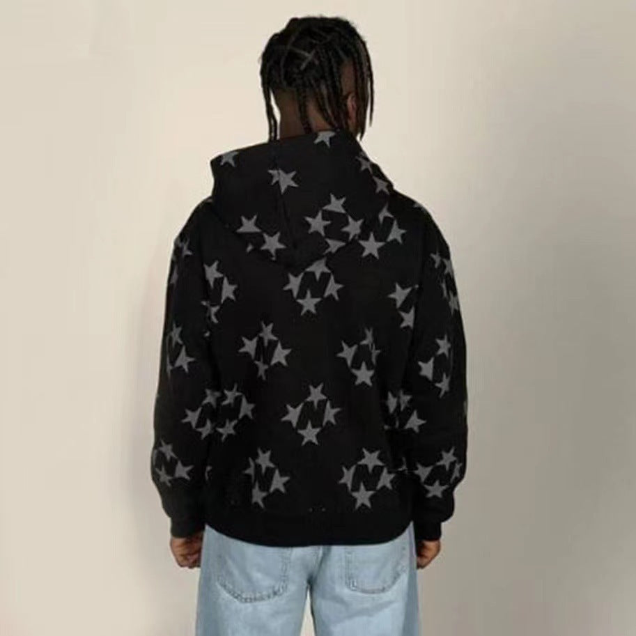 House of Luna | Star Print Zip Hoodie – Streetwear with Oversized Fit